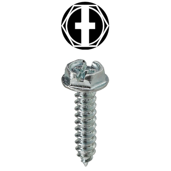 Sheet Metal Screw, #12 x 2 in, Zinc Plated Steel Flange Hex Head Combination Phillips/Slotted Drive